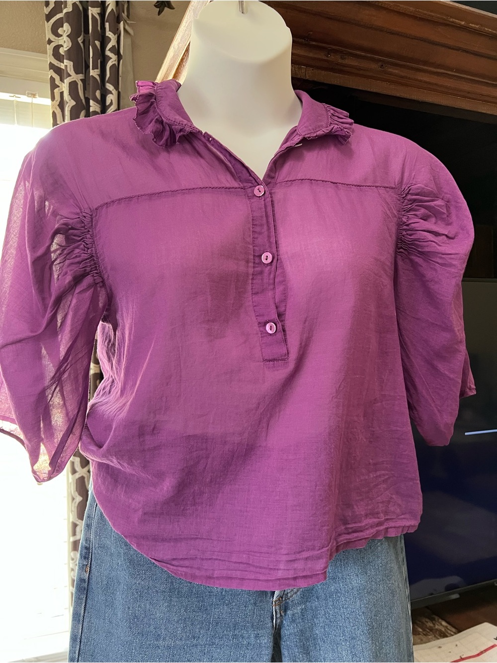 See by Chloé Violet Button-Front Cotton Blouse Top Size Medium US 6